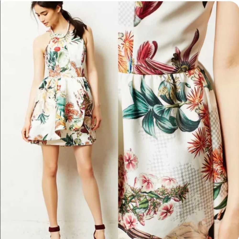 Anthropologie Cameo Botanic Atelier Peplum Dress Jungle Floral Tropical SP